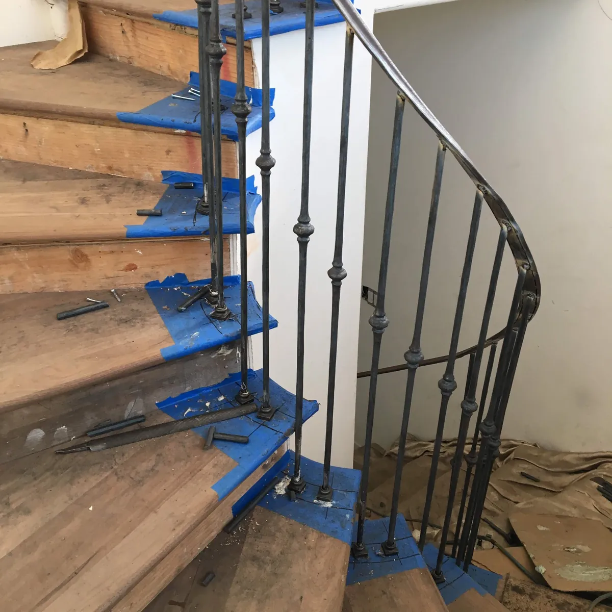 Curved stair rail in progress